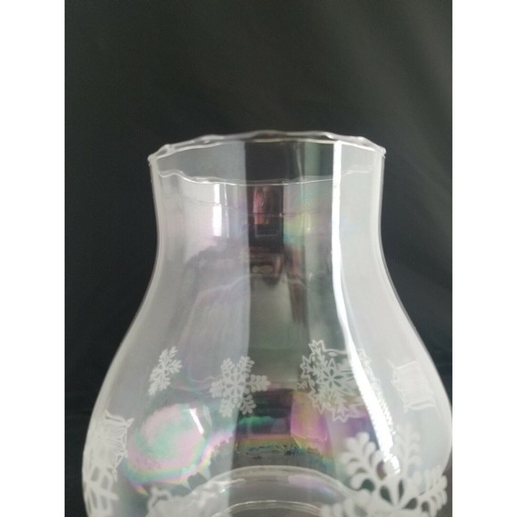 Princess House 487 Crystal Candle 2 Piece Hurricane Lamp Snowflakes Winter - Picture 7 of 12